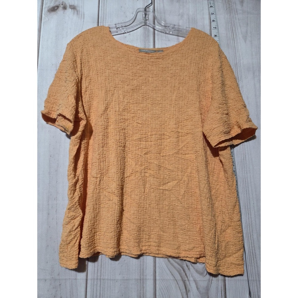 Croft & Barrow Shirt Womens 1X Orange Crinkle Stretch Short Sleeve Textured